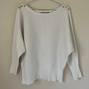 Lauren Ralph Lauren Women's White Boatneck Sweater Gold Buttons Size XL